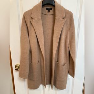 J Crew camel color, merino wool, open front sweater-blazer in medium